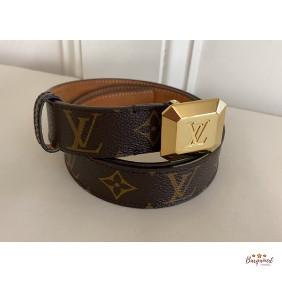 Authentic Louis Vuitton Monogram Canvas Cabochon Gold Logo Buckle Belt 80/32 - Picture 12 of 13